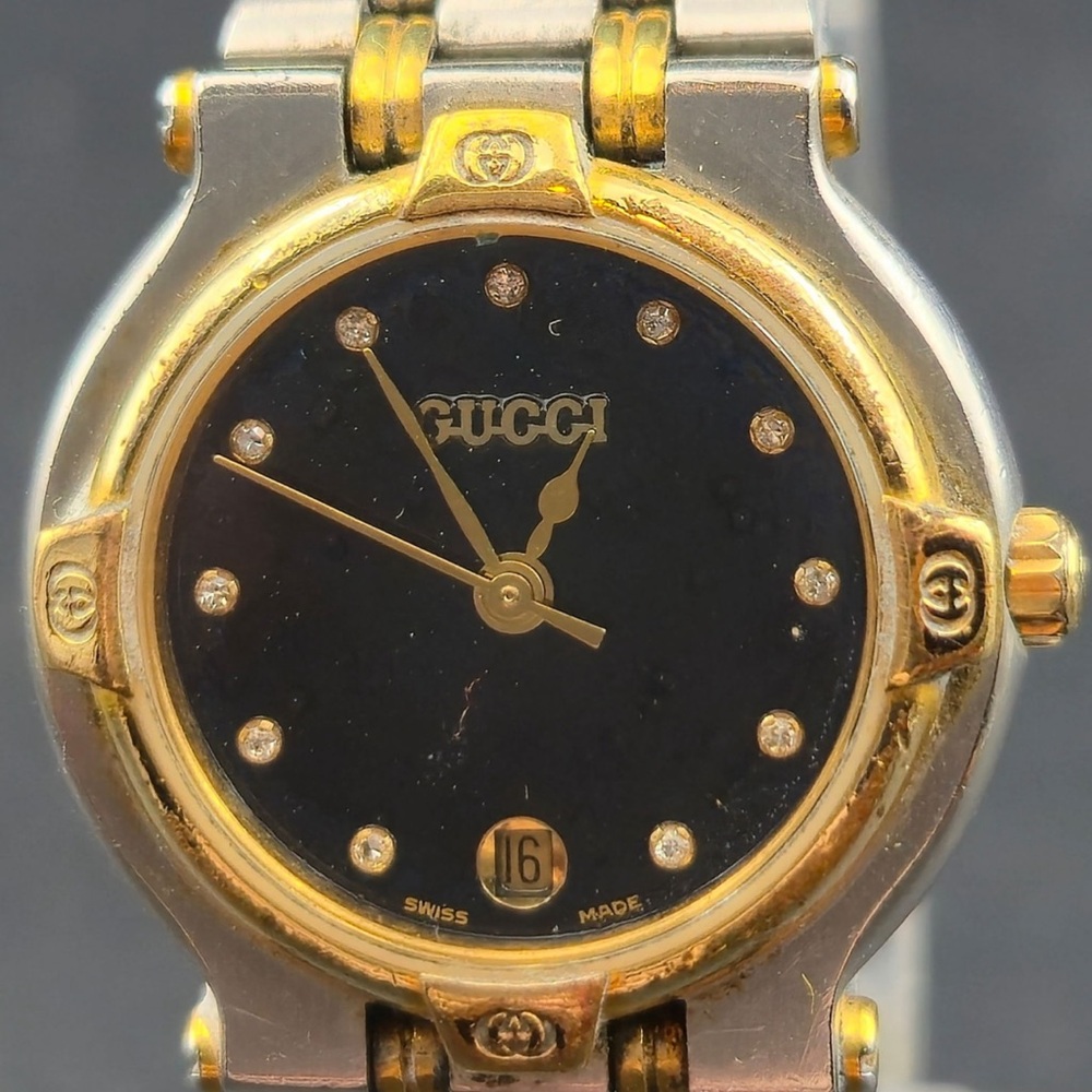 Gucci 9000L Vintage Two Tone Diamond Dial‎ Swiss Date Watch 25mm 0029838